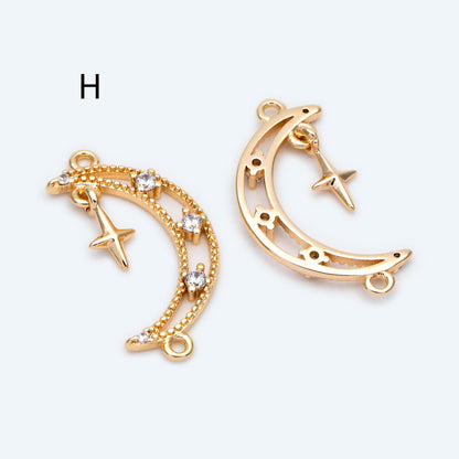 4pcs Gold/ Silver Tone Moon and Star Charm, 18K Gold/ Rhodium plated Brass, Celestial Charm Pendants (GB-2394)