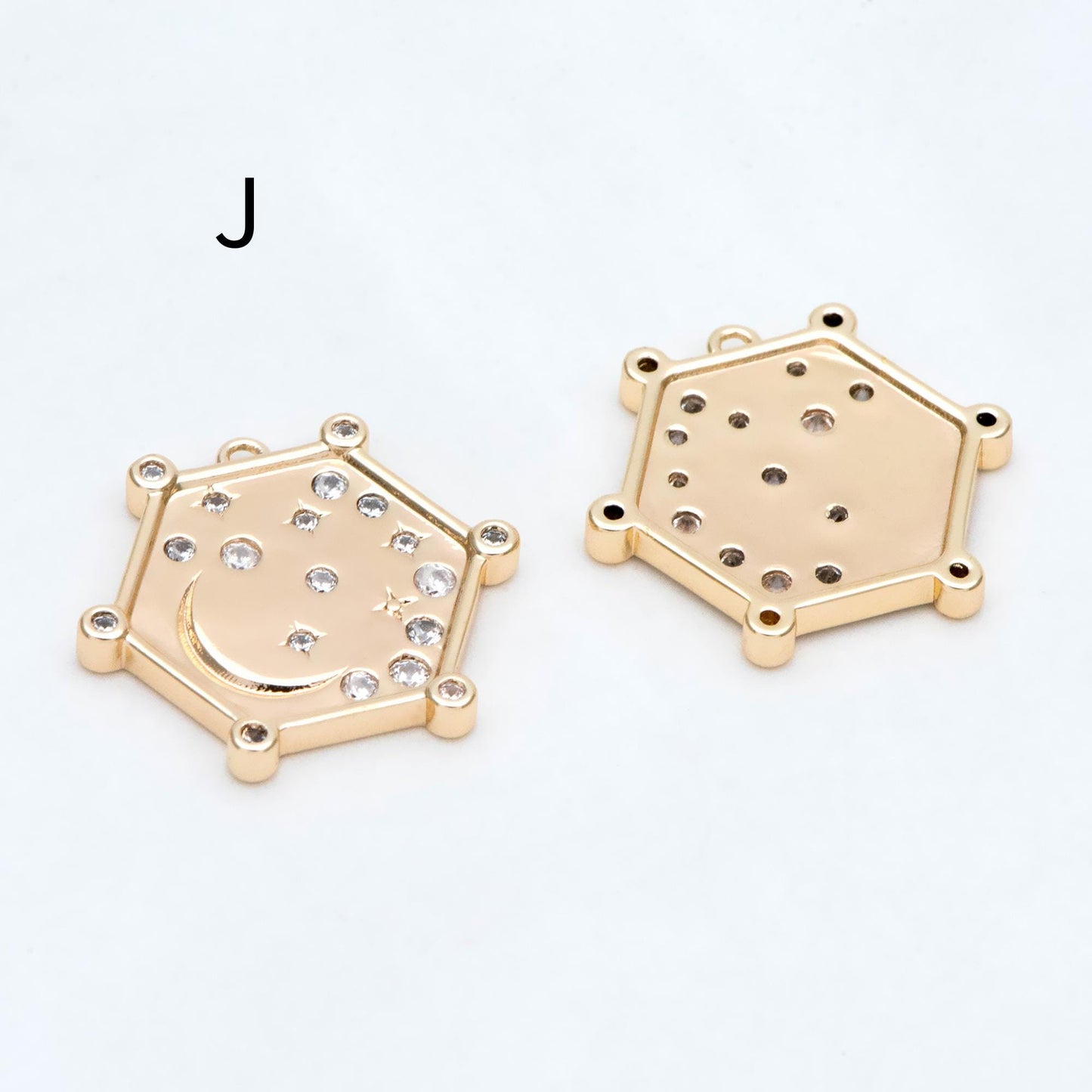 4pcs Gold/ Silver Tone Moon and Star Charm, 18K Gold/ Rhodium plated Brass, Celestial Charm Pendants (GB-2394)