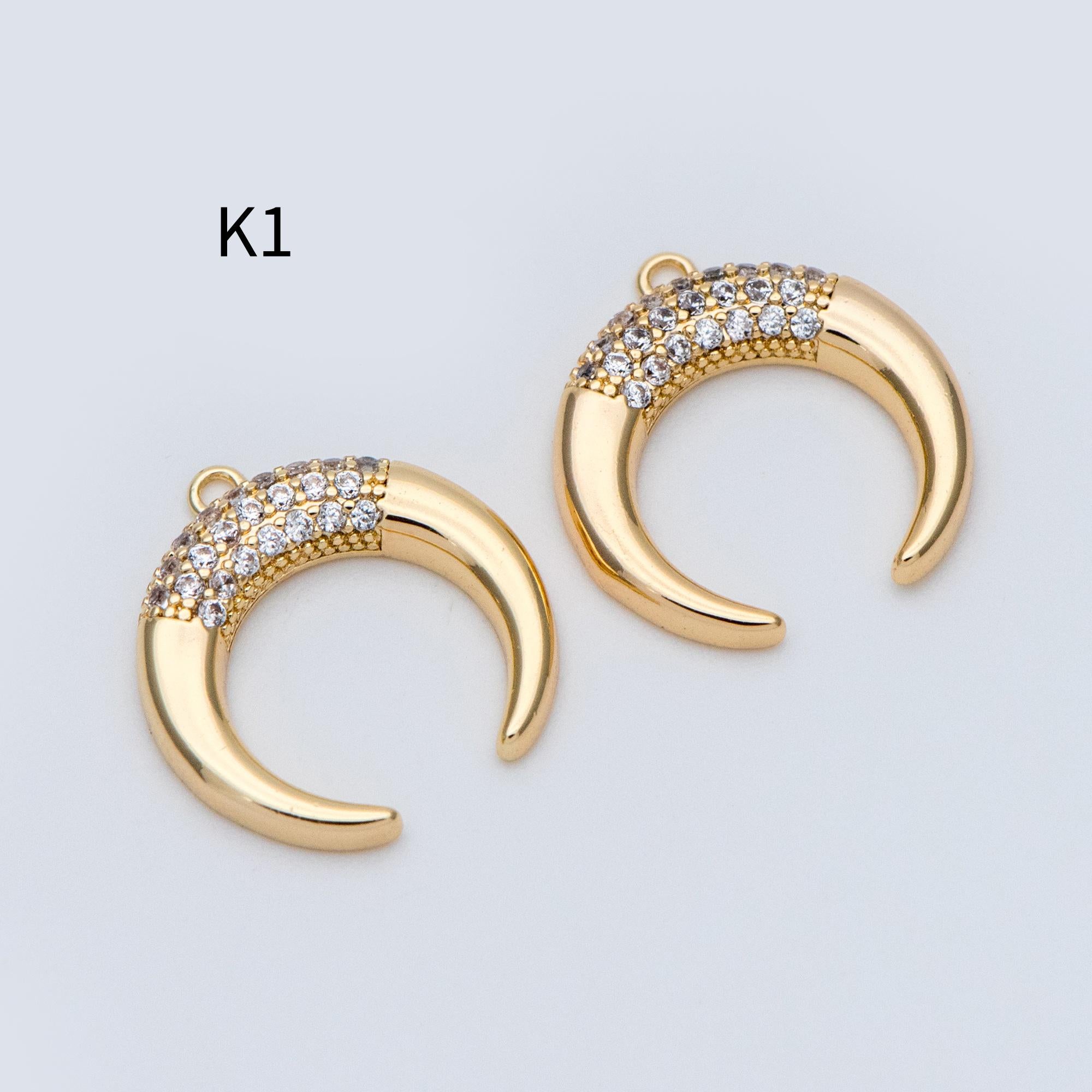 4pcs Gold/ Silver Tone Moon and Star Charm, 18K Gold/ Rhodium plated Brass, Celestial Charm Pendants (GB-2394)