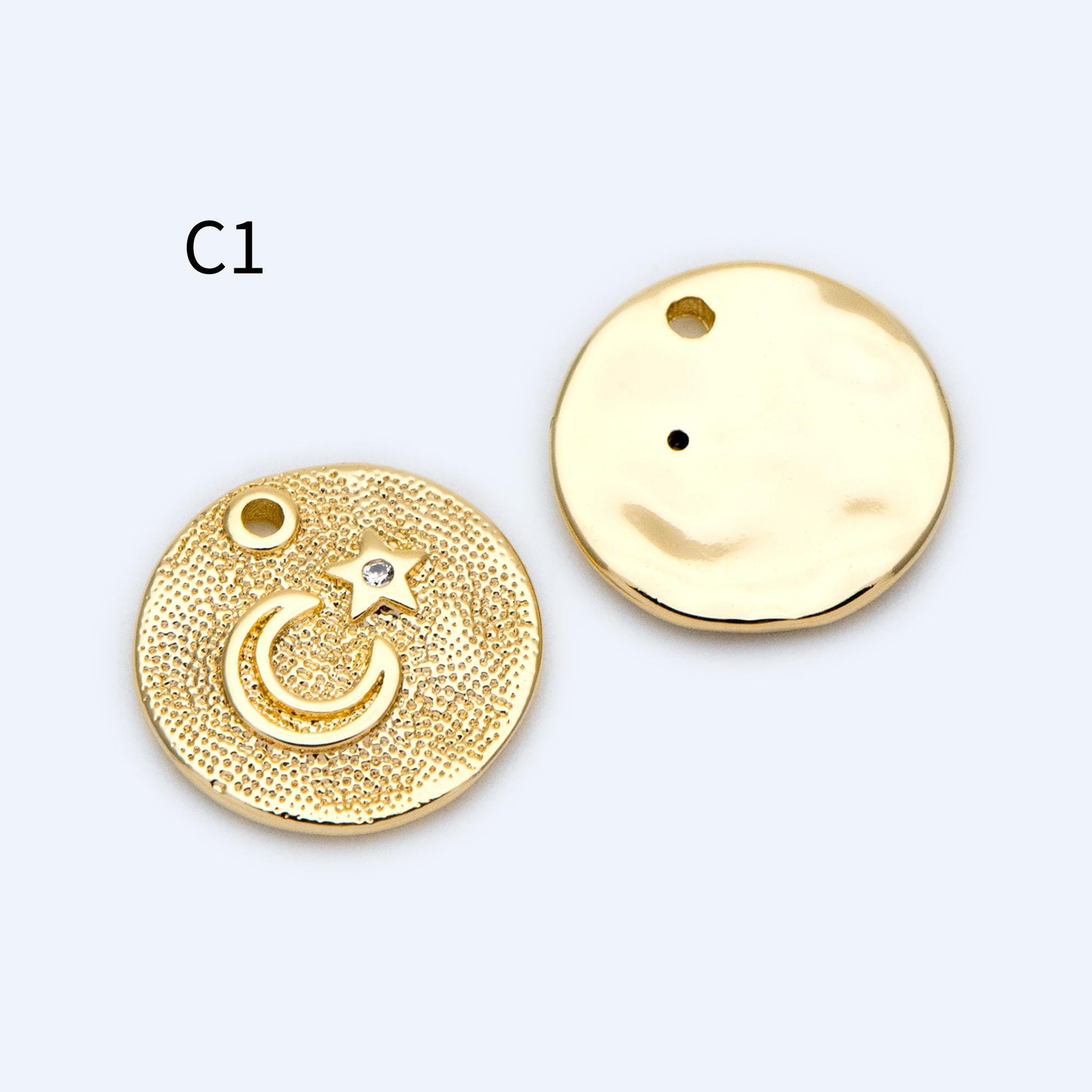 4pcs CZ pave Gold/ Silver Moon Star Charms, 18K Gold/ Rhodium plated Brass Moon Pendants (GB-2433)