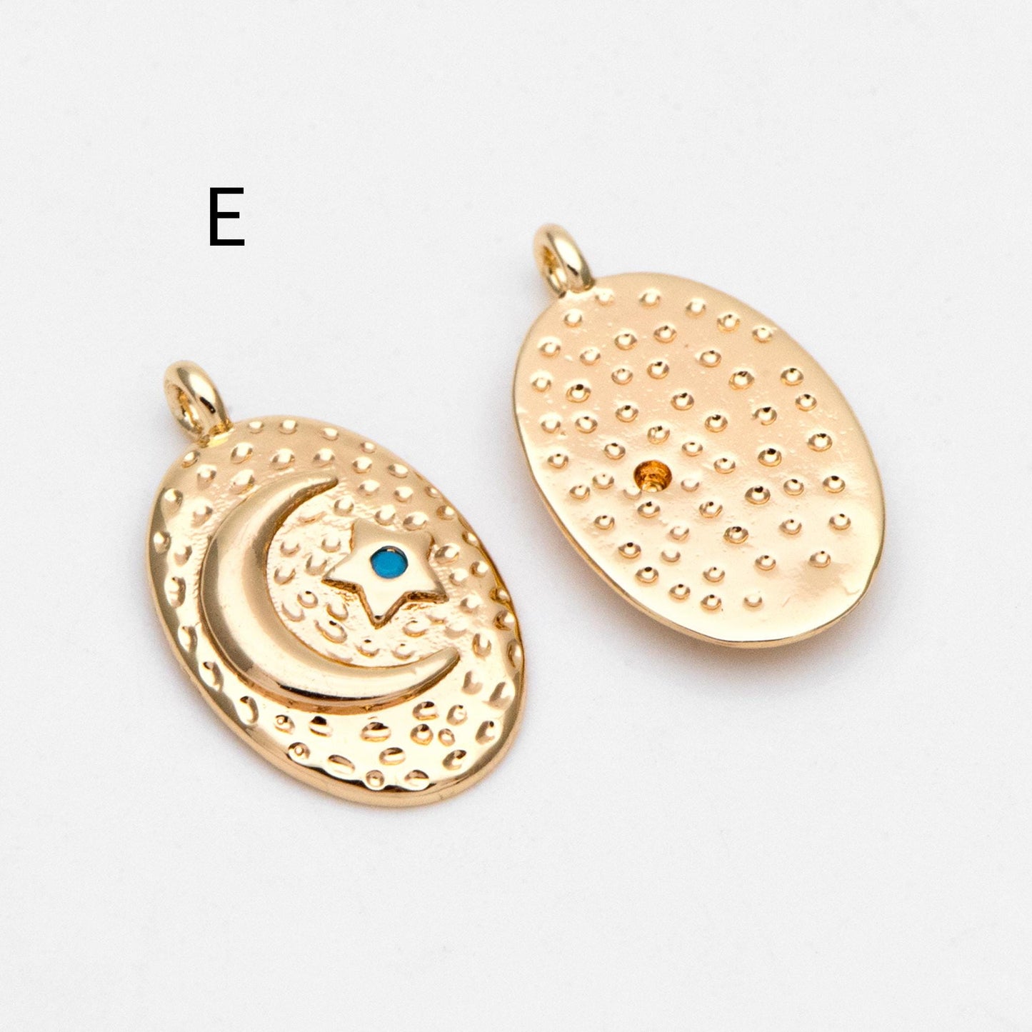 4pcs CZ pave Gold/ Silver Moon Star Charms, 18K Gold/ Rhodium plated Brass Moon Pendants (GB-2433)