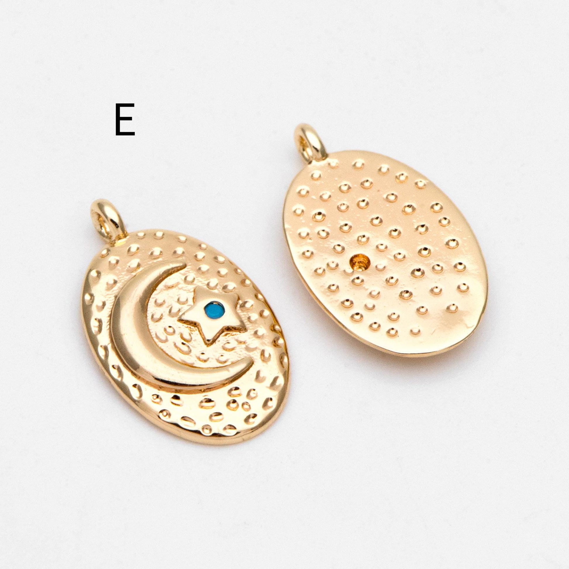 4pcs CZ pave Gold/ Silver Moon Star Charms, 18K Gold/ Rhodium plated Brass Moon Pendants (GB-2433)