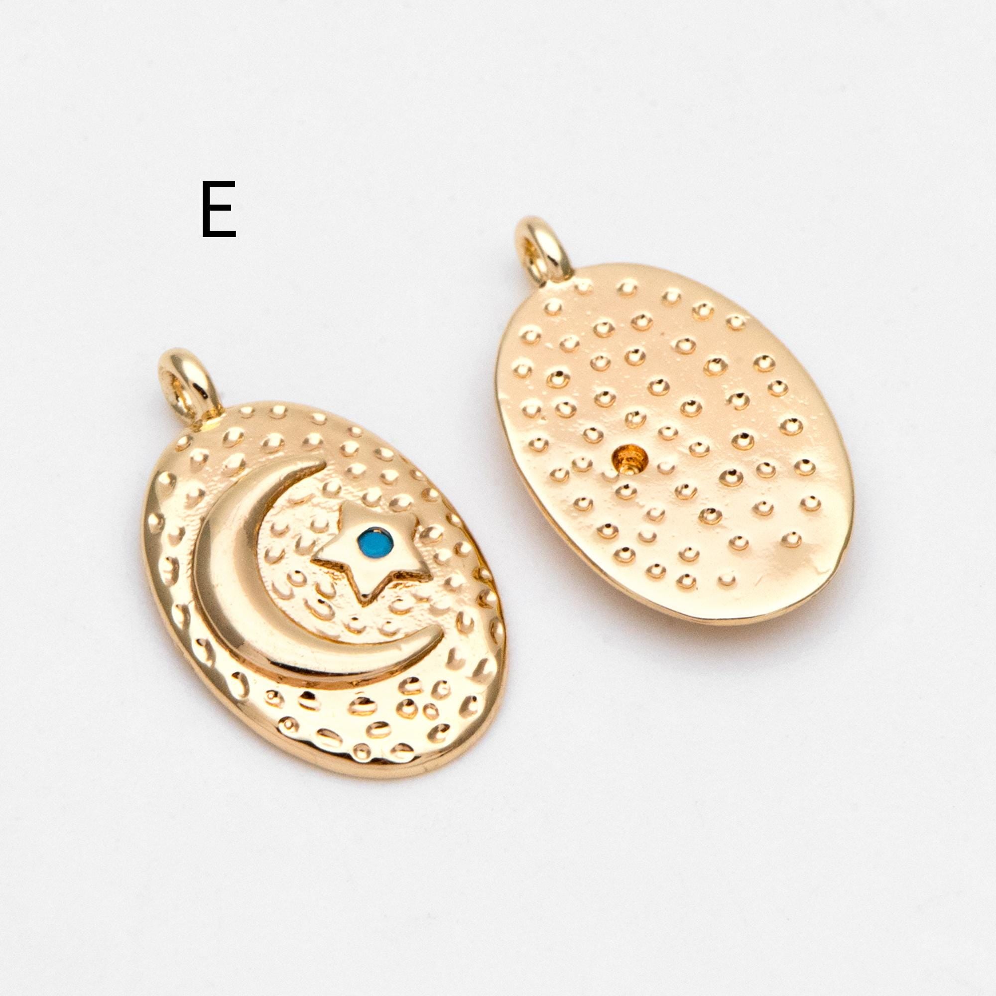 4pcs CZ pave Gold/ Silver Moon Star Charms, 18K Gold/ Rhodium plated Brass Moon Pendants (GB-2433)