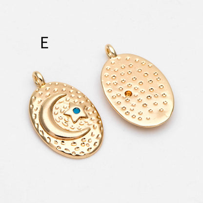 4pcs CZ pave Gold/ Silver Moon Star Charms, 18K Gold/ Rhodium plated Brass Moon Pendants (GB-2433)