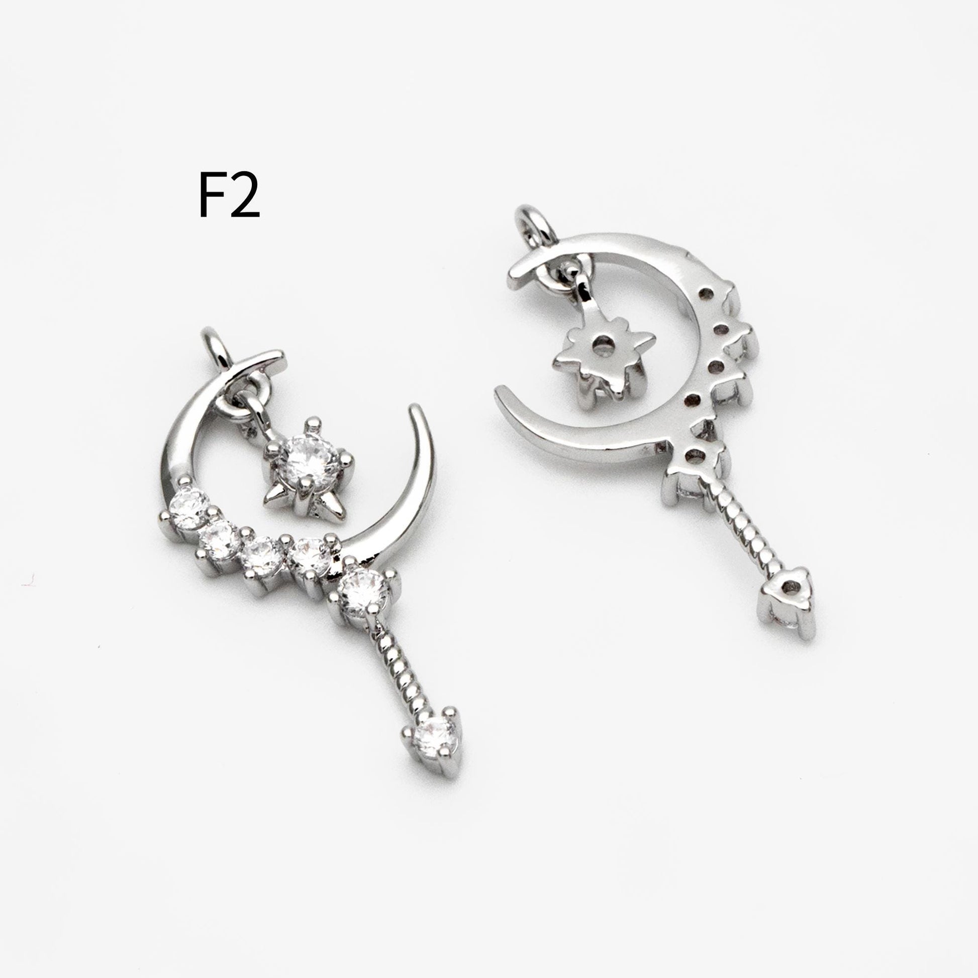 4pcs CZ pave Gold/ Silver Moon Star Charms, 18K Gold/ Rhodium plated Brass Moon Pendants (GB-2433)