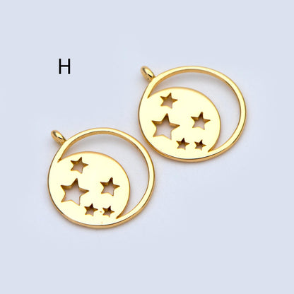 4pcs CZ pave Gold/ Silver Moon Star Charms, 18K Gold/ Rhodium plated Brass Moon Pendants (GB-2433)