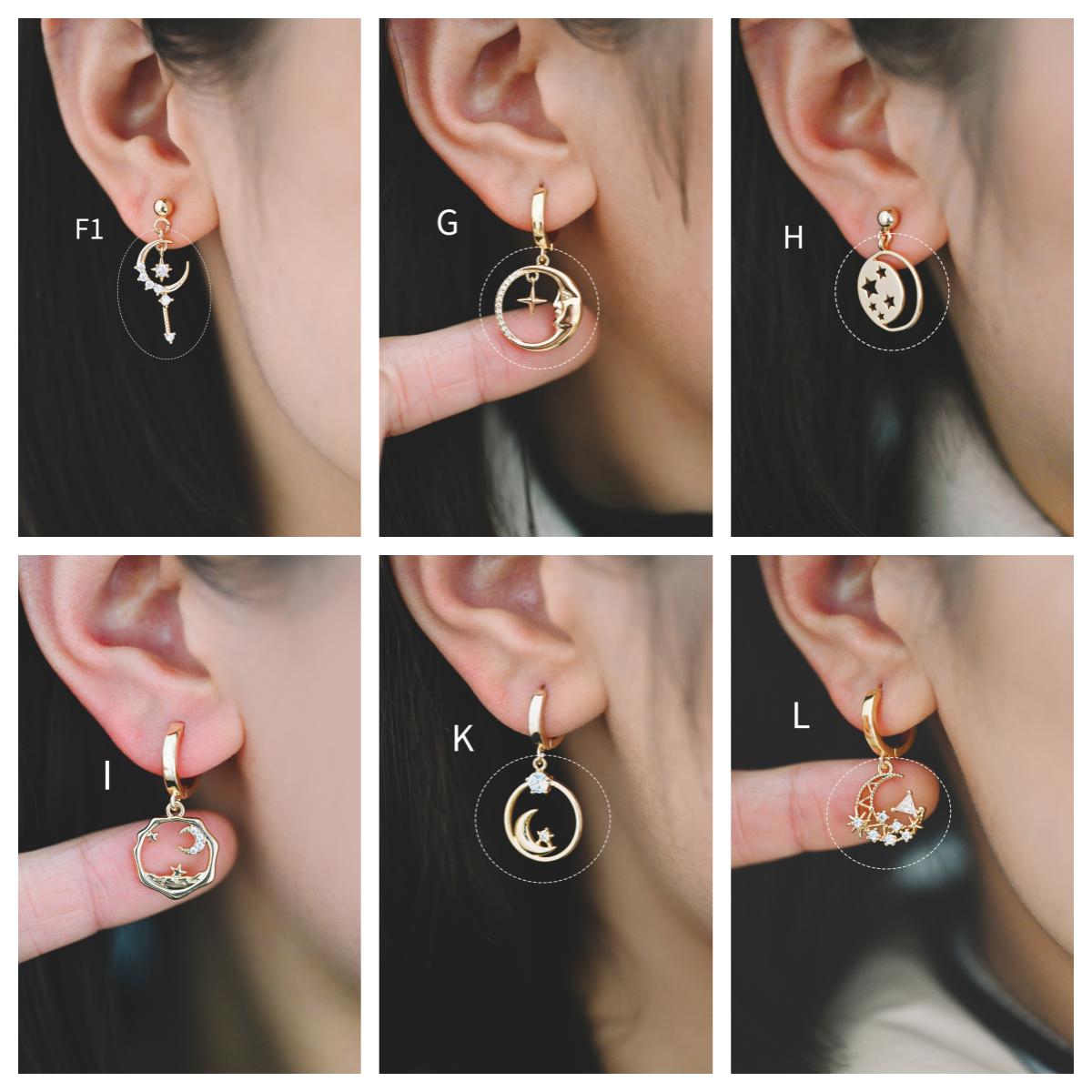 4pcs CZ pave Gold/ Silver Moon Star Charms, 18K Gold/ Rhodium plated Brass Moon Pendants (GB-2433)