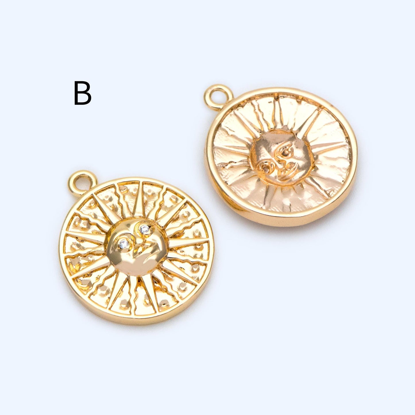 4pcs Gold Round Sun Charms , 18K Gold plated Brass, Disk Sun Pendants (GB-1232)