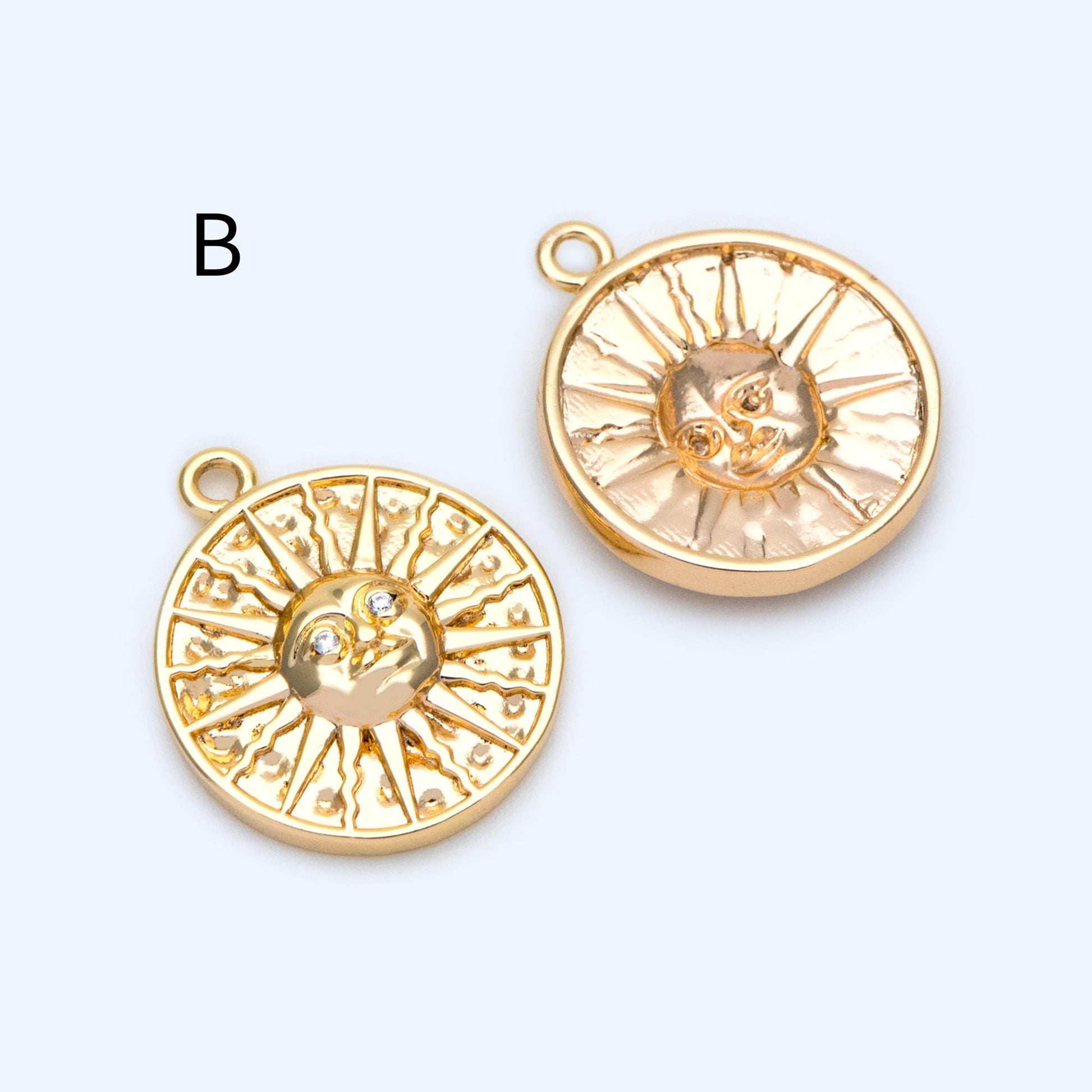4pcs Gold Round Sun Charms , 18K Gold plated Brass, Disk Sun Pendants (GB-1232)