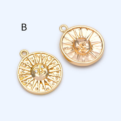 4pcs Gold Round Sun Charms , 18K Gold plated Brass, Disk Sun Pendants (GB-1232)