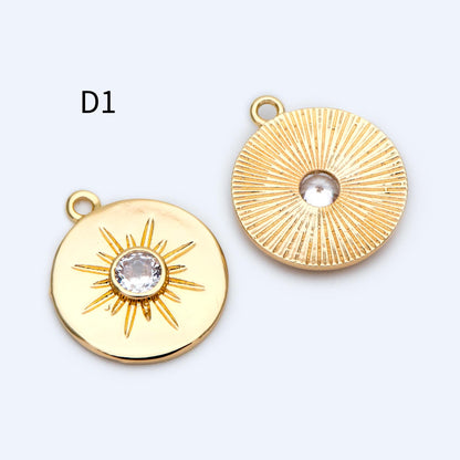 4pcs Gold Round Sun Charms , 18K Gold plated Brass, Disk Sun Pendants (GB-1232)