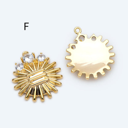 4pcs Gold Round Sun Charms , 18K Gold plated Brass, Disk Sun Pendants (GB-1232)
