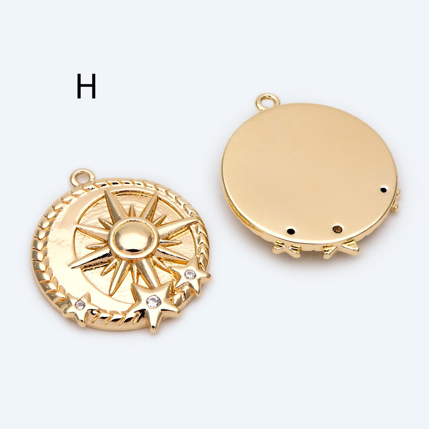 4pcs Gold Round Sun Charms , 18K Gold plated Brass, Disk Sun Pendants (GB-1232)