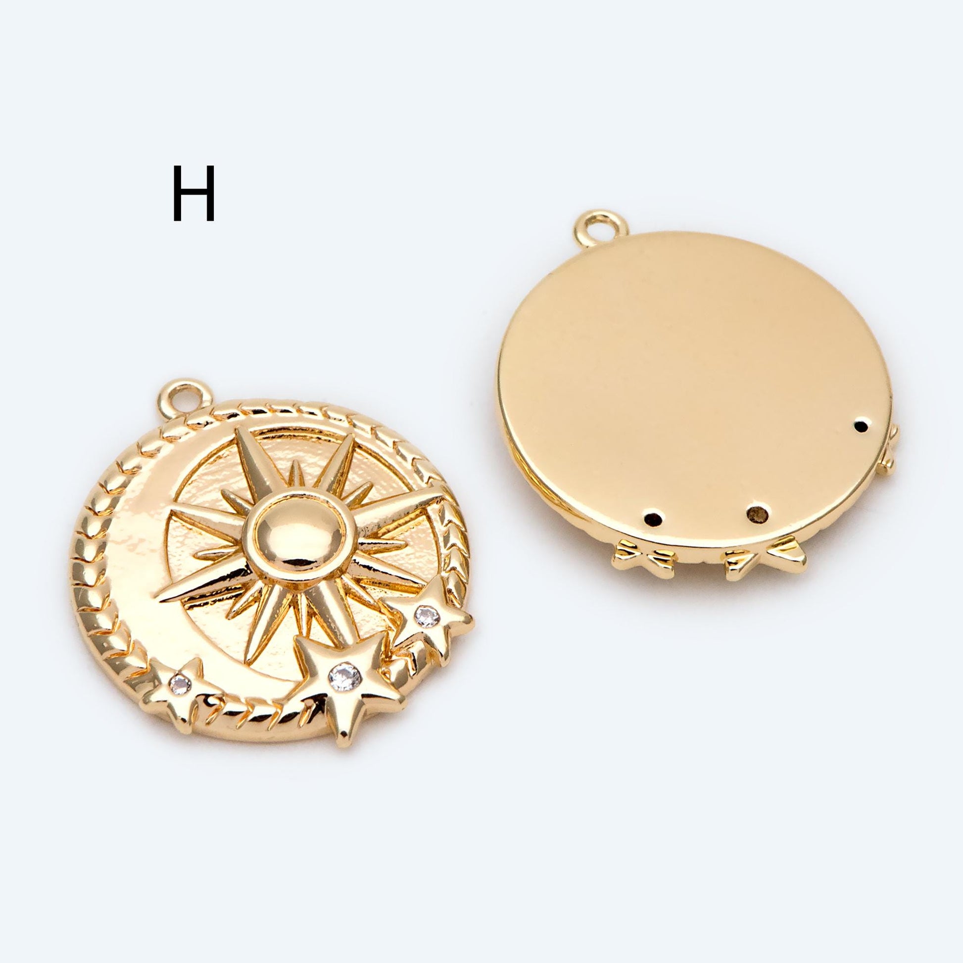 4pcs Gold Round Sun Charms , 18K Gold plated Brass, Disk Sun Pendants (GB-1232)
