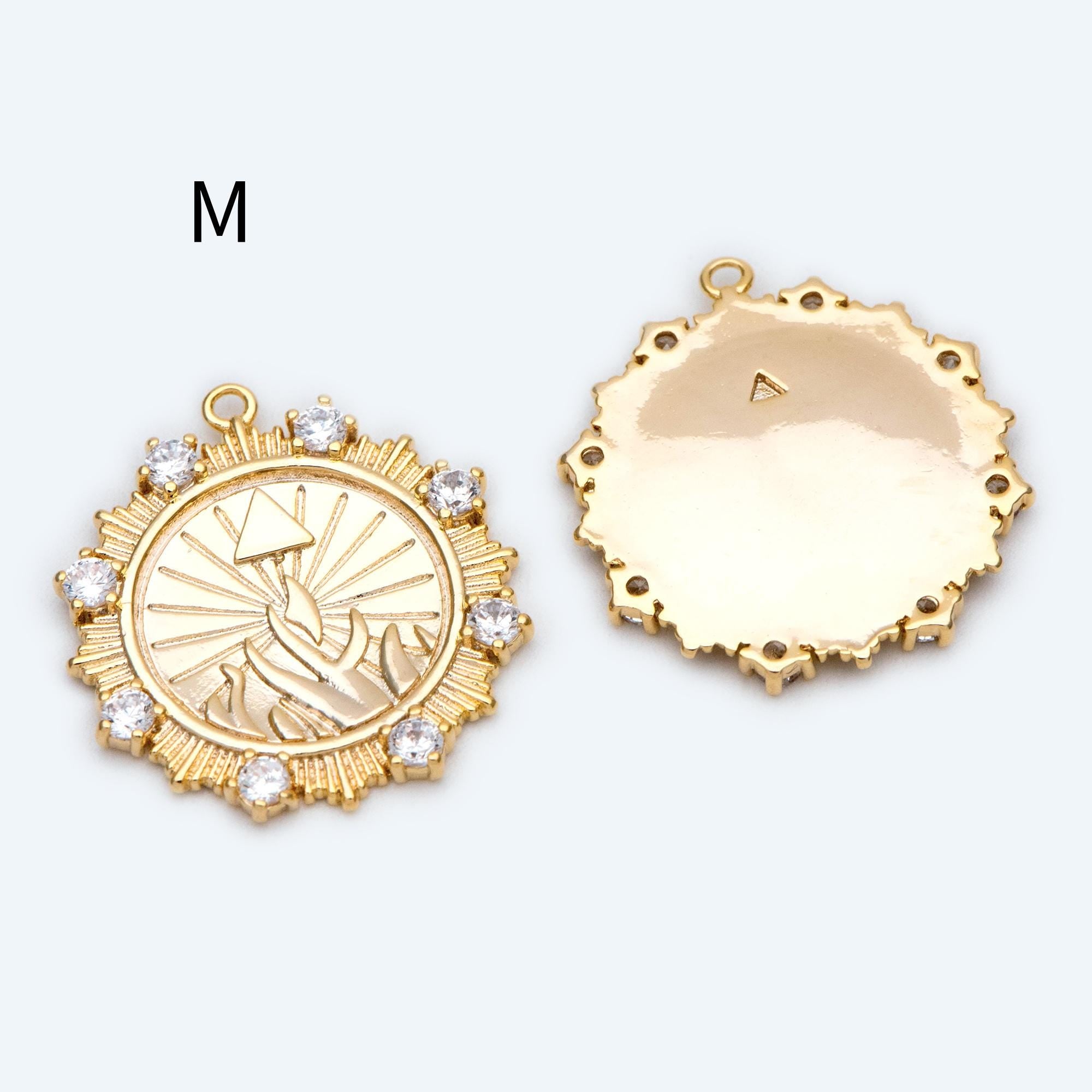 4pcs Gold Round Sun Charms , 18K Gold plated Brass, Disk Sun Pendants (GB-1232)