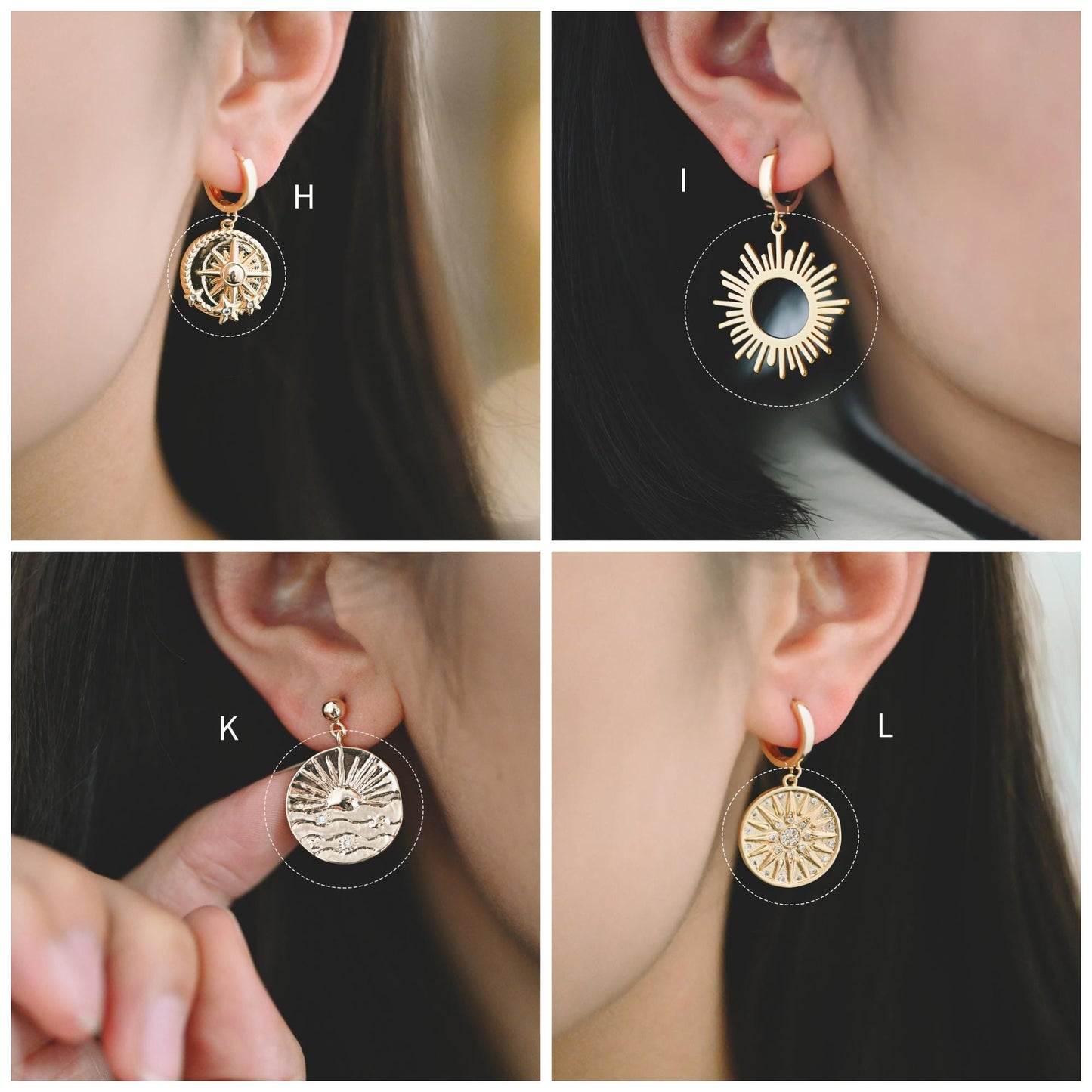 4pcs Gold Round Sun Charms , 18K Gold plated Brass, Disk Sun Pendants (GB-1232)