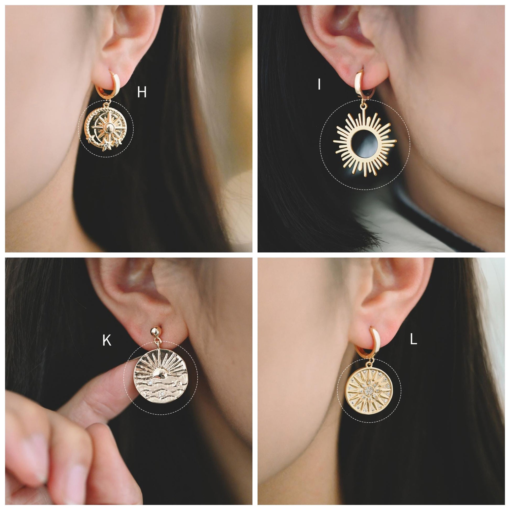 4pcs Gold Round Sun Charms , 18K Gold plated Brass, Disk Sun Pendants (GB-1232)