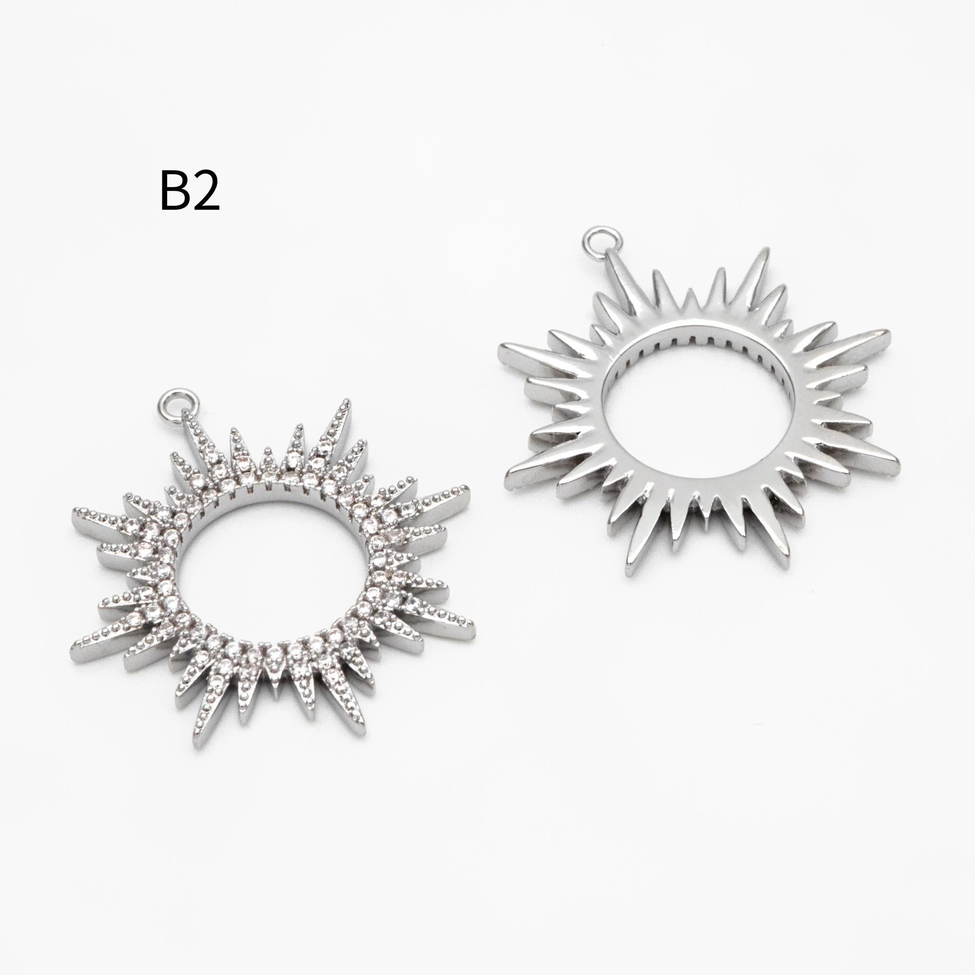 4pcs CZ Pave Gold/ Silver Sun Charms, 18K Gold/ Rhodium plated Brass, Sun Pendants (GB-2259)