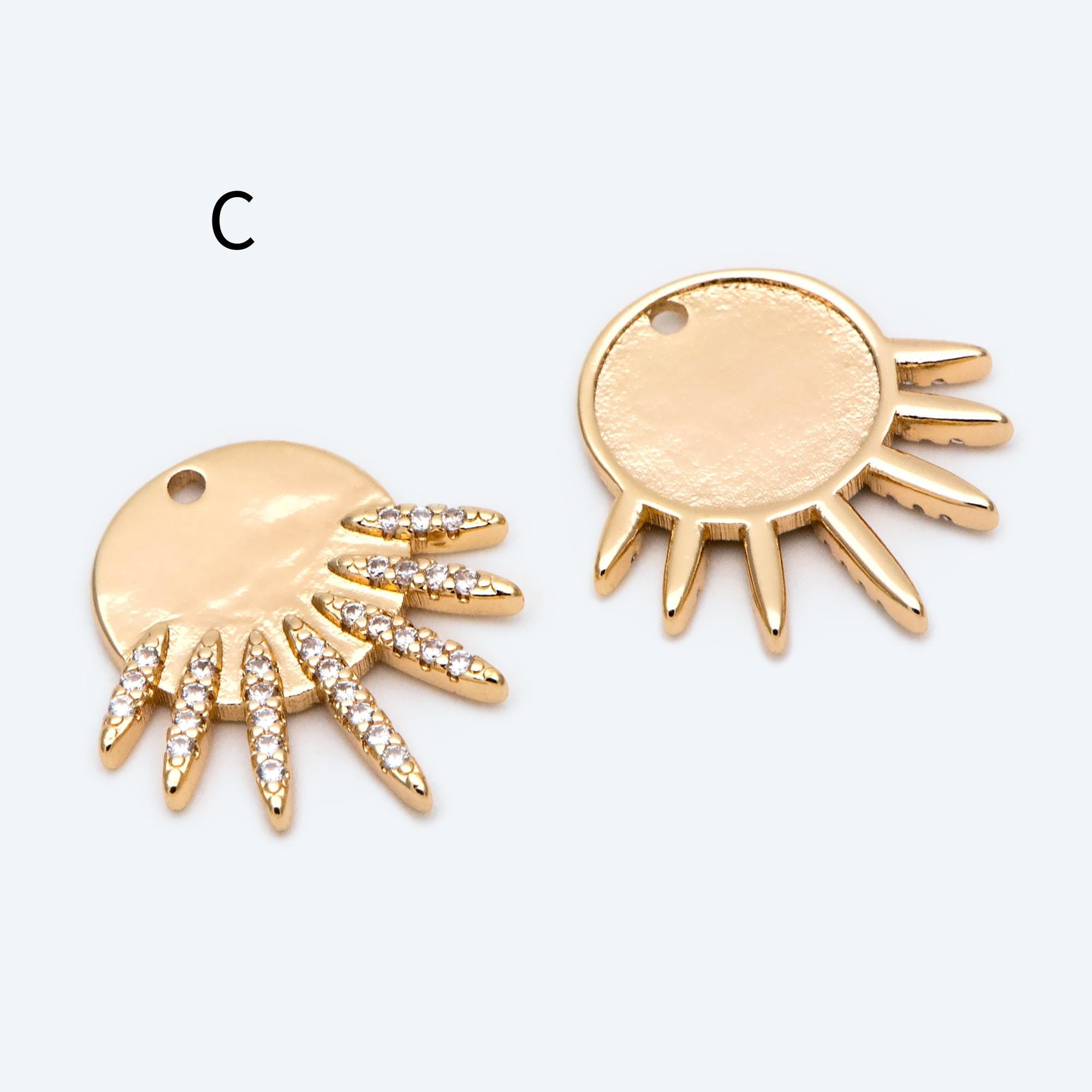 4pcs CZ Pave Gold/ Silver Sun Charms, 18K Gold/ Rhodium plated Brass, Sun Pendants (GB-2259)