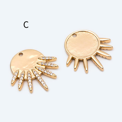 4pcs CZ Pave Gold/ Silver Sun Charms, 18K Gold/ Rhodium plated Brass, Sun Pendants (GB-2259)