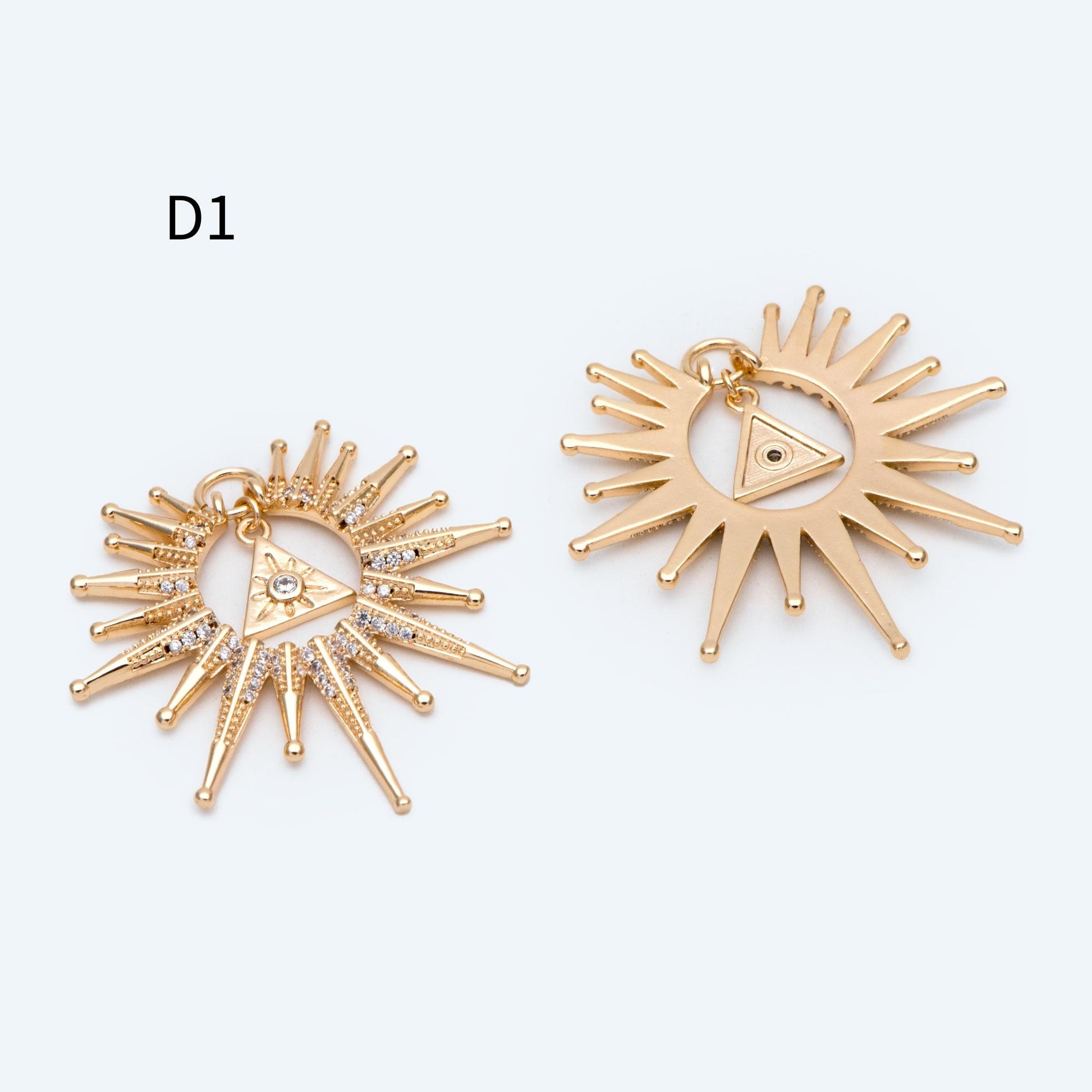 4pcs CZ Pave Gold/ Silver Sun Charms, 18K Gold/ Rhodium plated Brass, Sun Pendants (GB-2259)