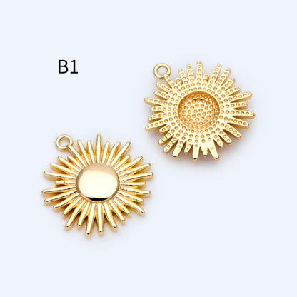 4pcs Gold Sun Charms , 18K Gold plated Brass, Sun Pendants Wholesale (GB-1311)