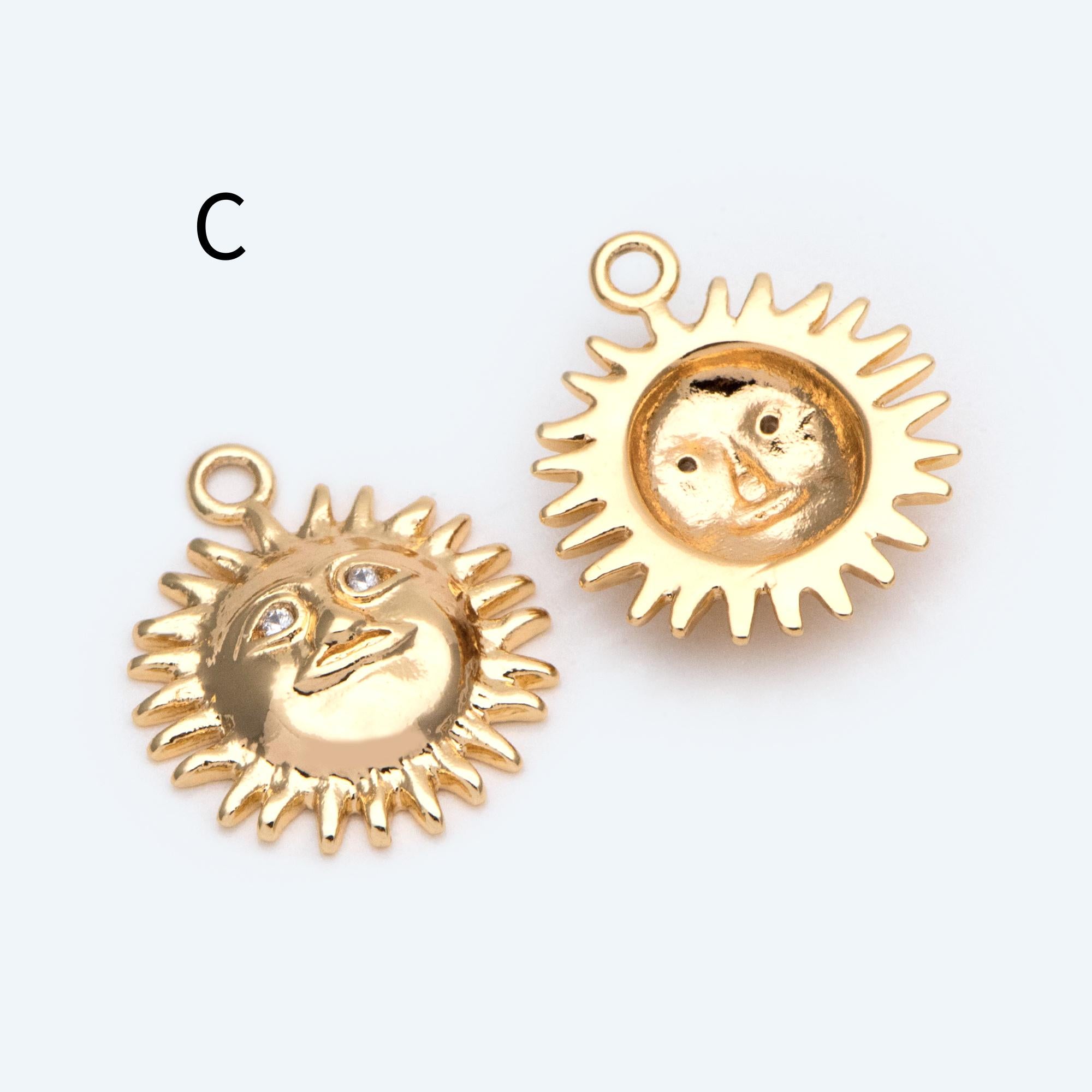 4pcs Gold Sun Charms , 18K Gold plated Brass, Sun Pendants Wholesale (GB-1311)