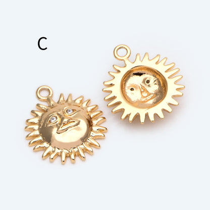 4pcs Gold Sun Charms , 18K Gold plated Brass, Sun Pendants Wholesale (GB-1311)