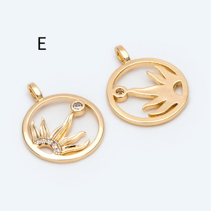 4pcs Gold Sun Charms , 18K Gold plated Brass, Sun Pendants Wholesale (GB-1311)