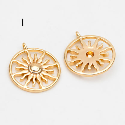 4pcs Gold Sun Charms , 18K Gold plated Brass, Sun Pendants Wholesale (GB-1311)