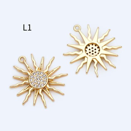 4pcs Gold Sun Charms , 18K Gold plated Brass, Sun Pendants Wholesale (GB-1311)