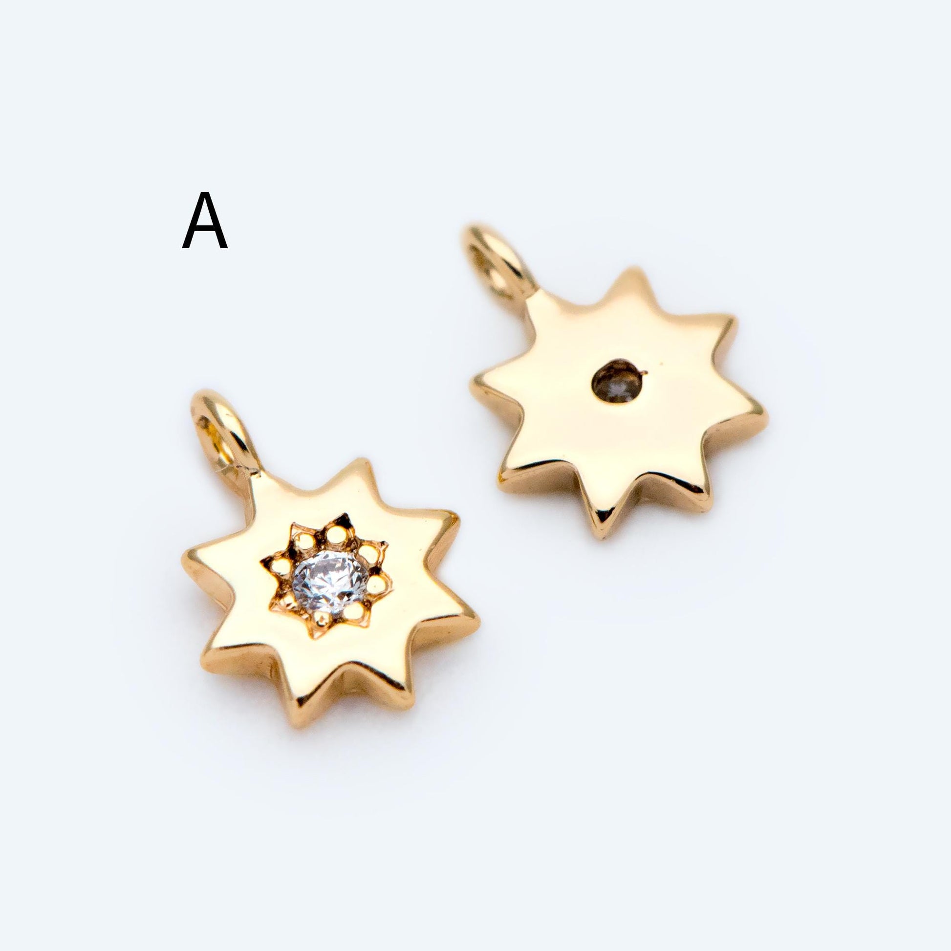 10pcs CZ Pave Gold/ Silver Sun Charm , 18K Gold/ Rhodium plated Brass, Sun Pendants (GB-1658)