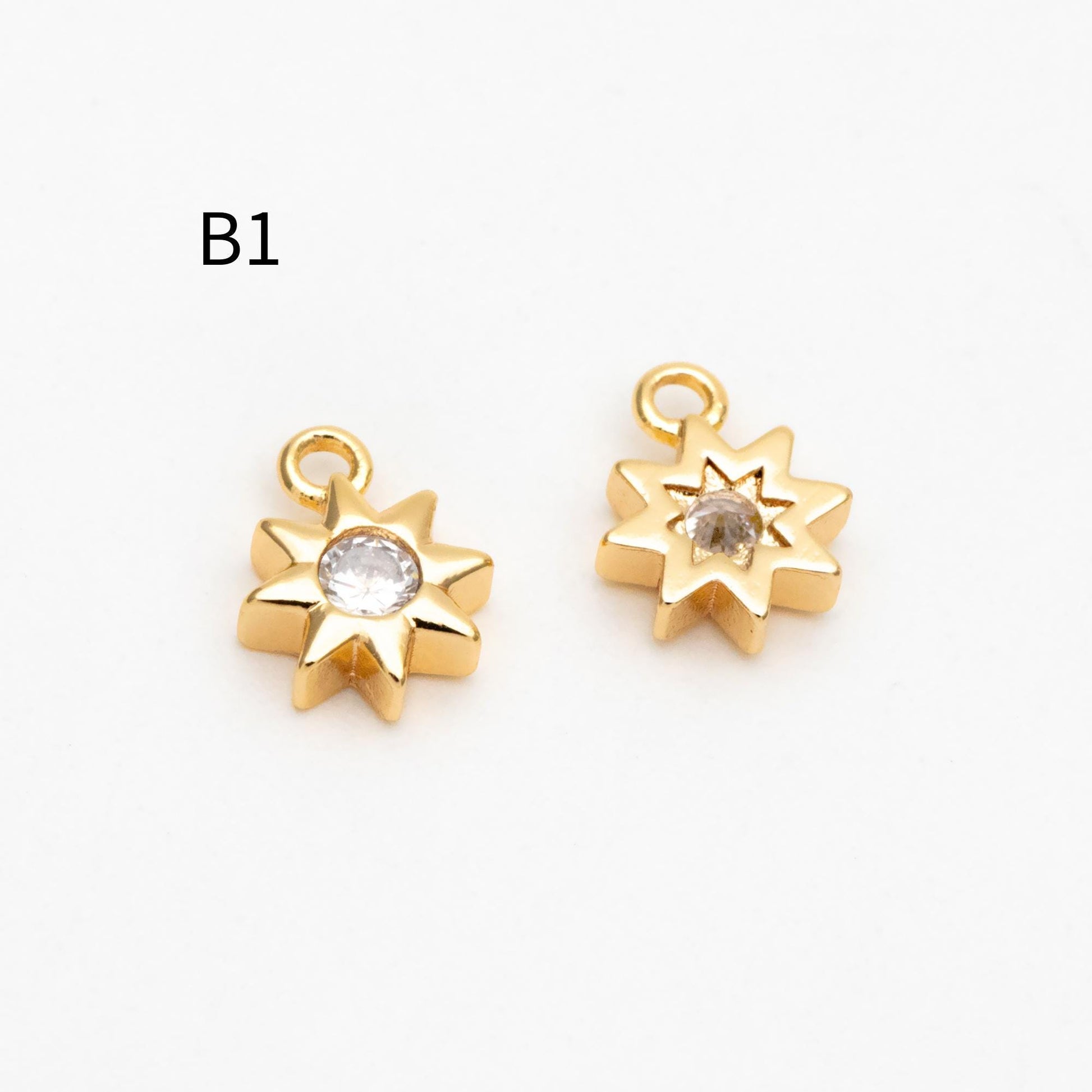 10pcs CZ Pave Gold/ Silver Sun Charm , 18K Gold/ Rhodium plated Brass, Sun Pendants (GB-1658)
