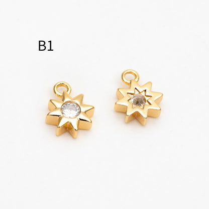 10pcs CZ Pave Gold/ Silver Sun Charm , 18K Gold/ Rhodium plated Brass, Sun Pendants (GB-1658)