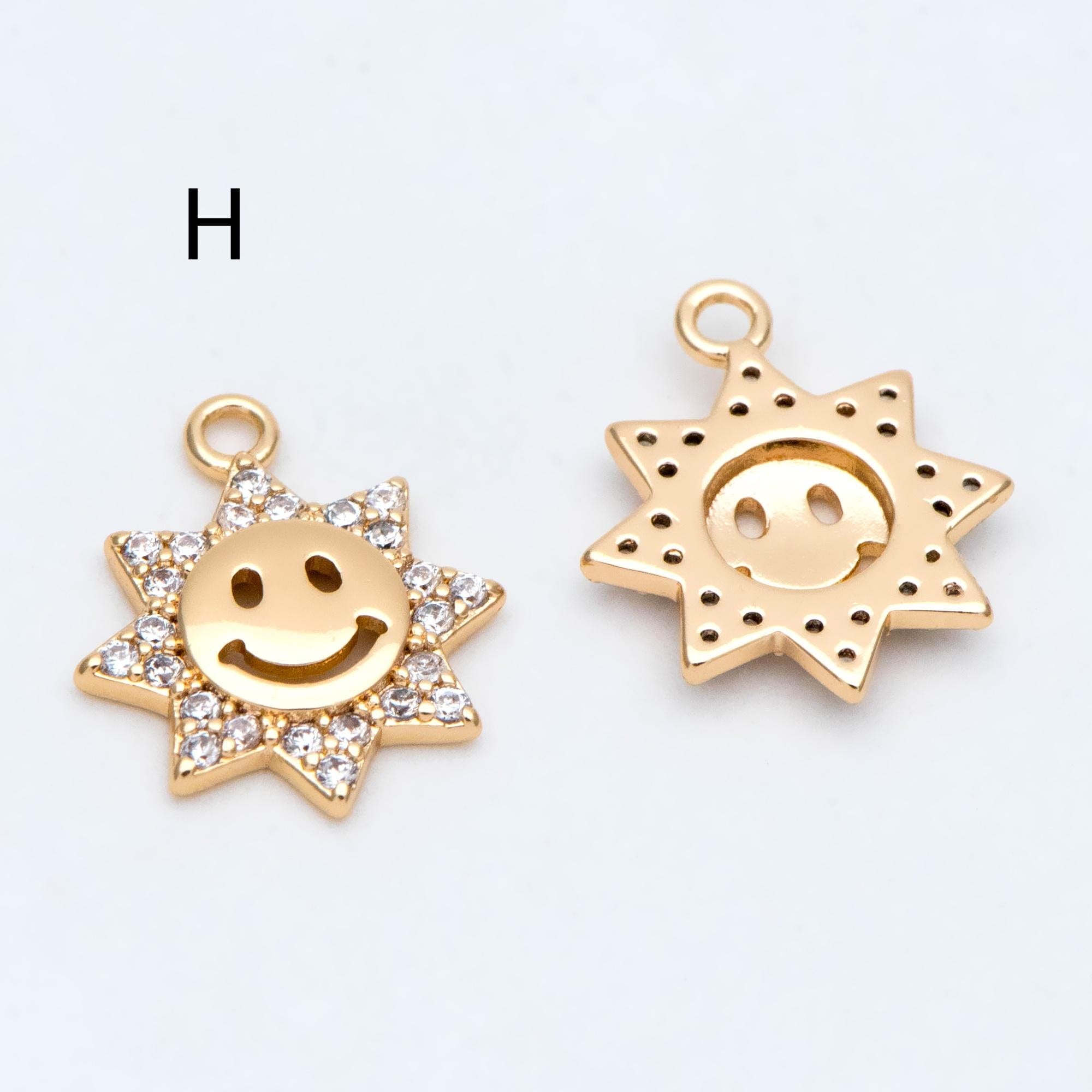 10pcs CZ Pave Gold/ Silver Sun Charm , 18K Gold/ Rhodium plated Brass, Sun Pendants (GB-1658)