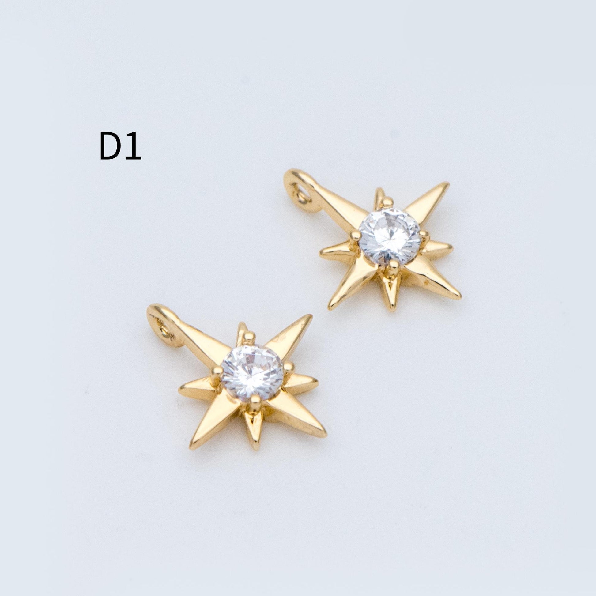 10pcs Gold/ Silver Tone North Star Charm, 18K Gold/ Rhodium plated Brass Mini Star Pendants (GB-924)