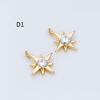 10pcs Gold/ Silver Tone North Star Charm, 18K Gold/ Rhodium plated Brass Mini Star Pendants (GB-924)