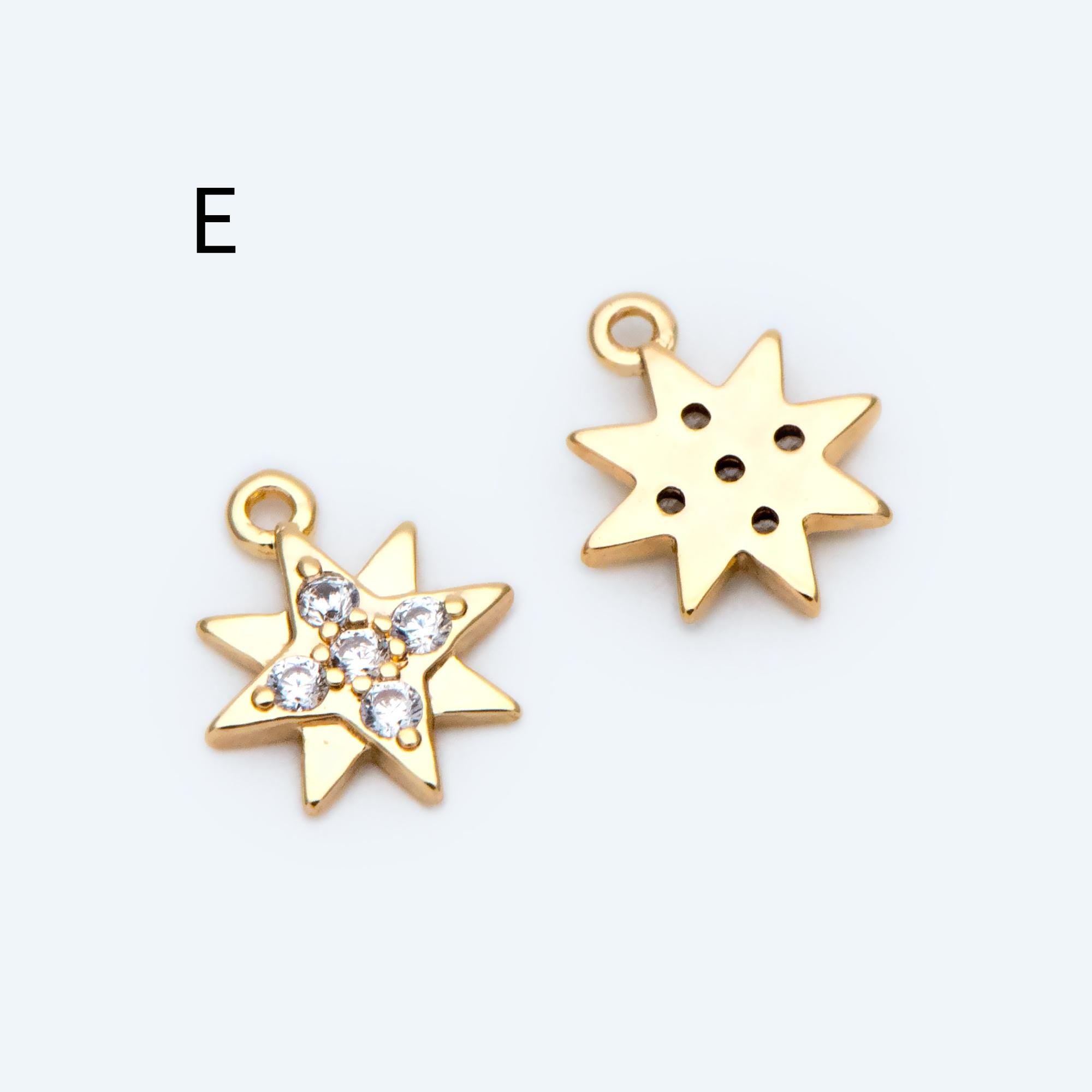 10pcs Gold/ Silver Tone North Star Charm, 18K Gold/ Rhodium plated Brass Mini Star Pendants (GB-924)
