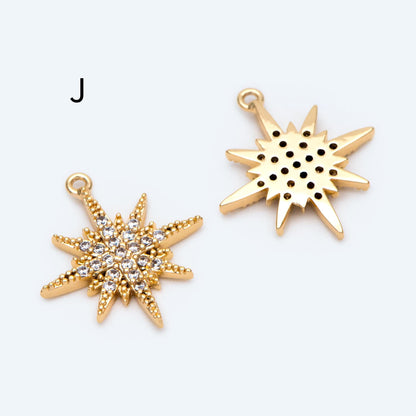 10pcs Gold/ Silver Tone North Star Charm, 18K Gold/ Rhodium plated Brass Mini Star Pendants (GB-924)