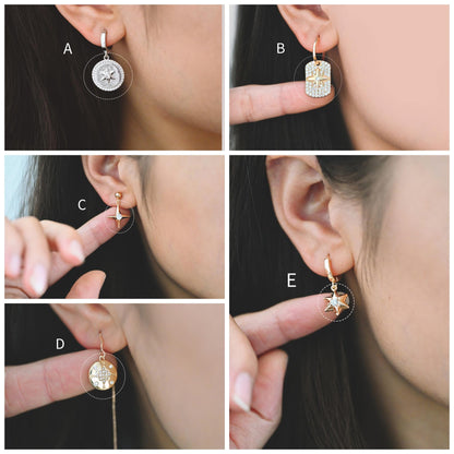 4pcs Gold/ Silver North Star Charms , Gold/ Rhodium plated Brass, CZ Pave Star Pendants (GB-1048)