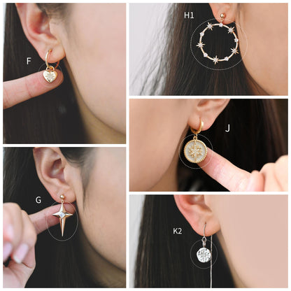 4pcs Gold/ Silver North Star Charms , Gold/ Rhodium plated Brass, CZ Pave Star Pendants (GB-1048)