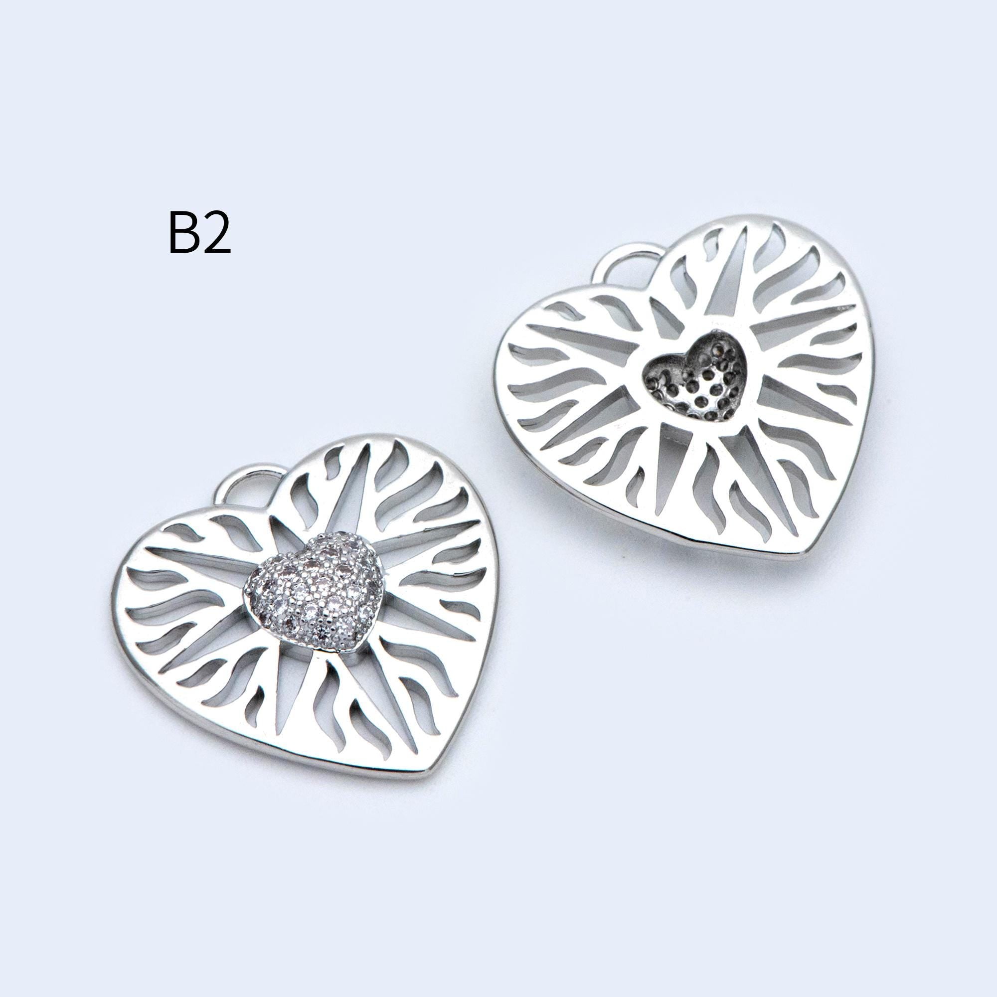 4pcs Gold/ Silver Tone Heart Pendants, 18K Gold/ Rhodium plated Brass, Dainty Heart Charms (GB-1964)