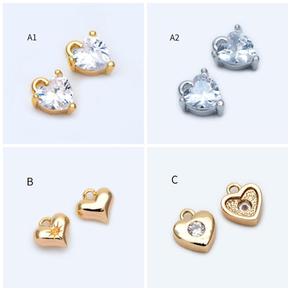 4pcs Gold/ Silver Tone Heart Charms, 18K Gold/ Rhodium plated Brass, Dainty Heart Pendants (GB-2782)
