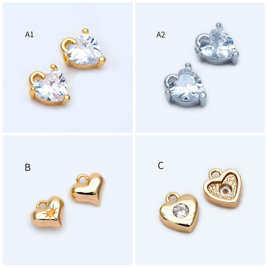 4pcs Gold/ Silver Tone Heart Charms, 18K Gold/ Rhodium plated Brass, Dainty Heart Pendants (GB-2782)