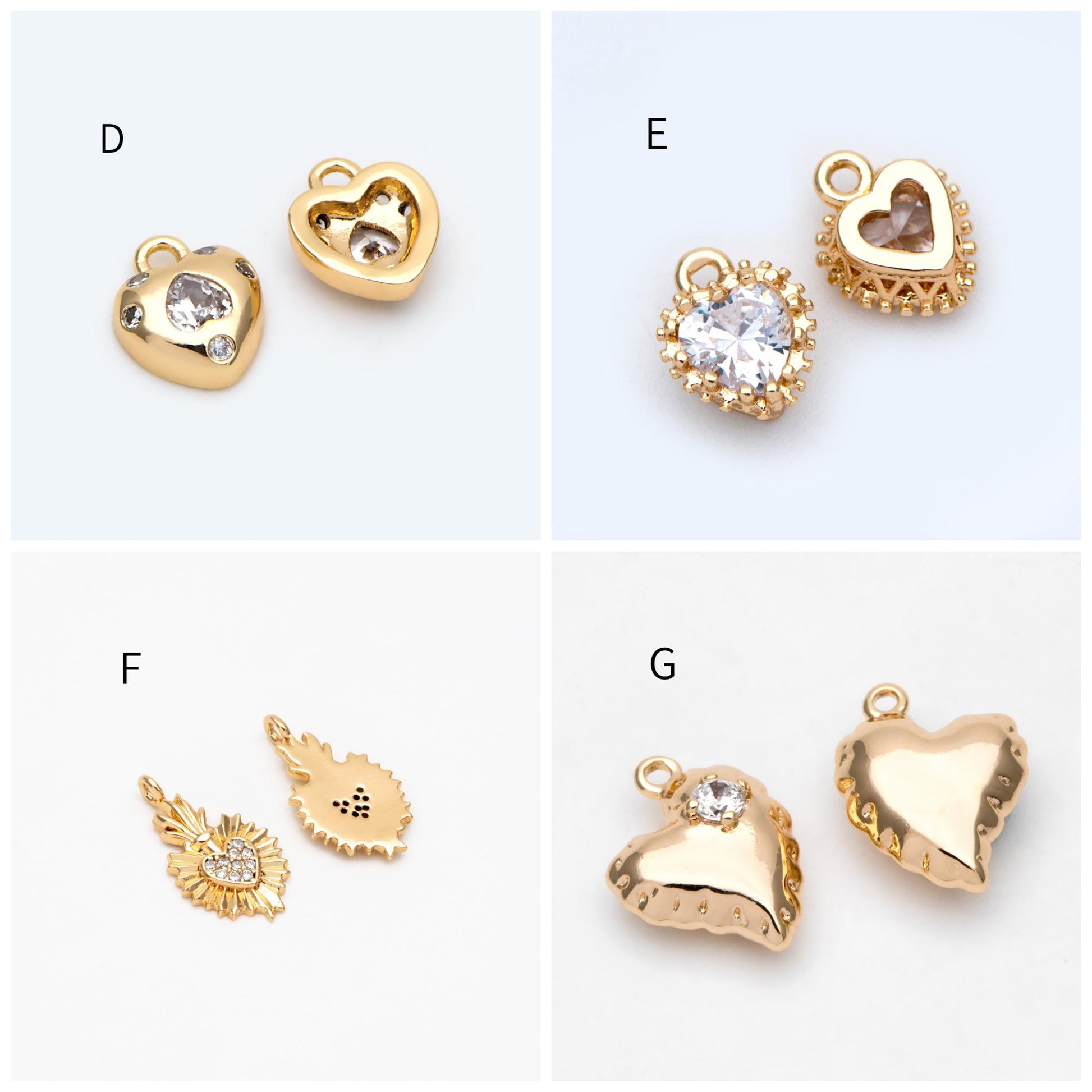 4pcs Gold/ Silver Tone Heart Charms, 18K Gold/ Rhodium plated Brass, Dainty Heart Pendants (GB-2782)