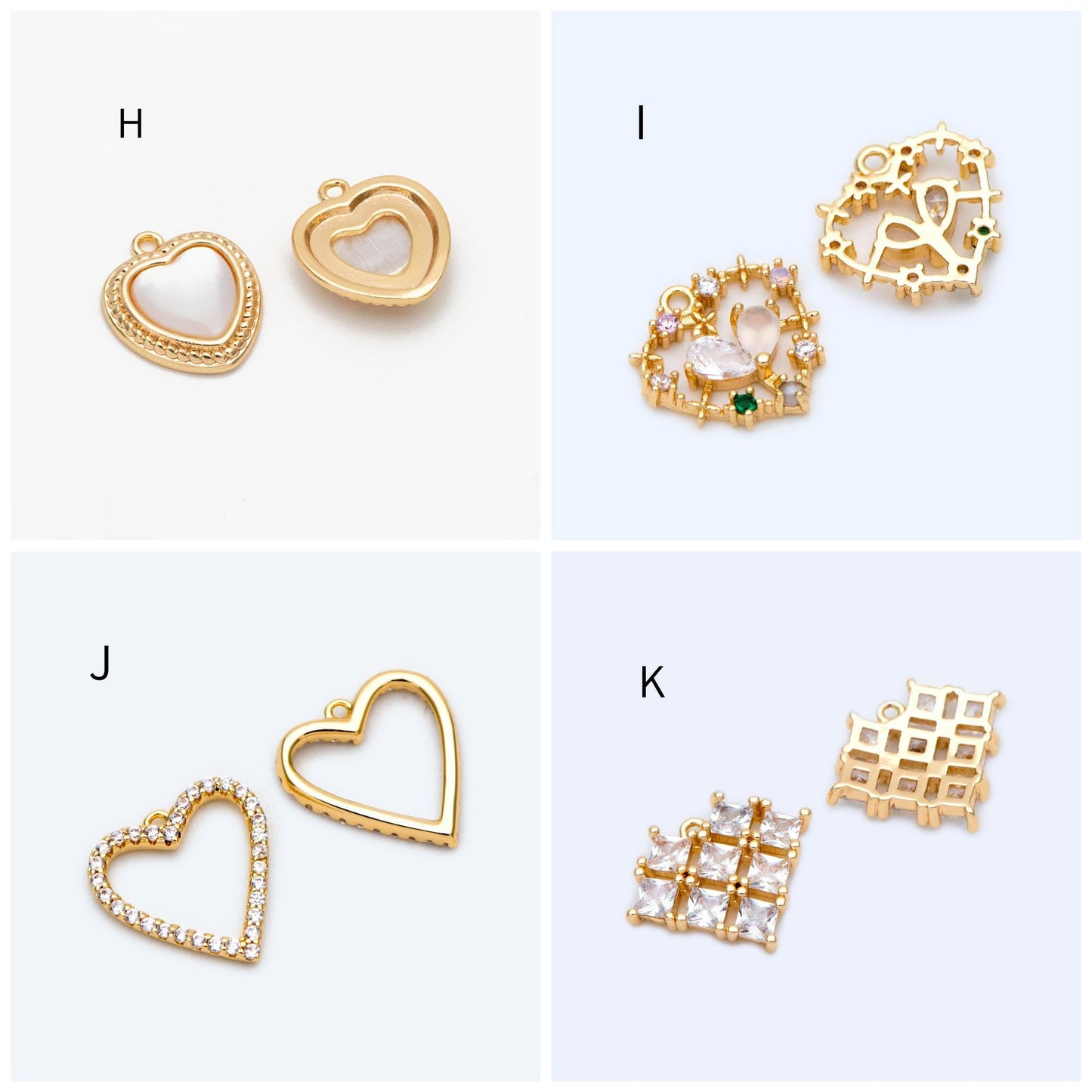 4pcs Gold/ Silver Tone Heart Charms, 18K Gold/ Rhodium plated Brass, Dainty Heart Pendants (GB-2782)