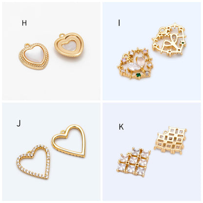 4pcs Gold/ Silver Tone Heart Charms, 18K Gold/ Rhodium plated Brass, Dainty Heart Pendants (GB-2782)
