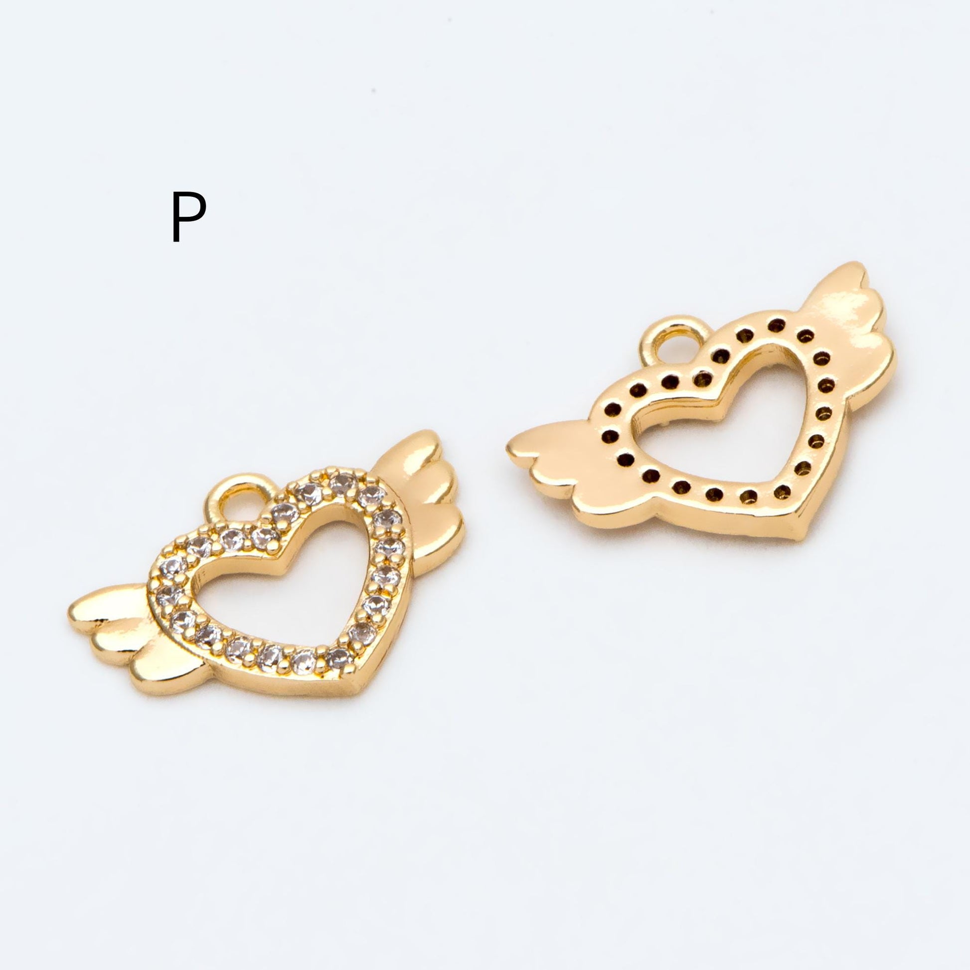 4pcs Gold/ Silver Tone Heart Charms, 18K Gold/ Rhodium plated Brass, Dainty Heart Pendants (GB-2782)