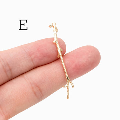 10pcs Gold/ Silver Tone Branch Connectors , Real Gold/ Rhodium plated Brass, Branch Pendants with Two Loops (GB-3622)