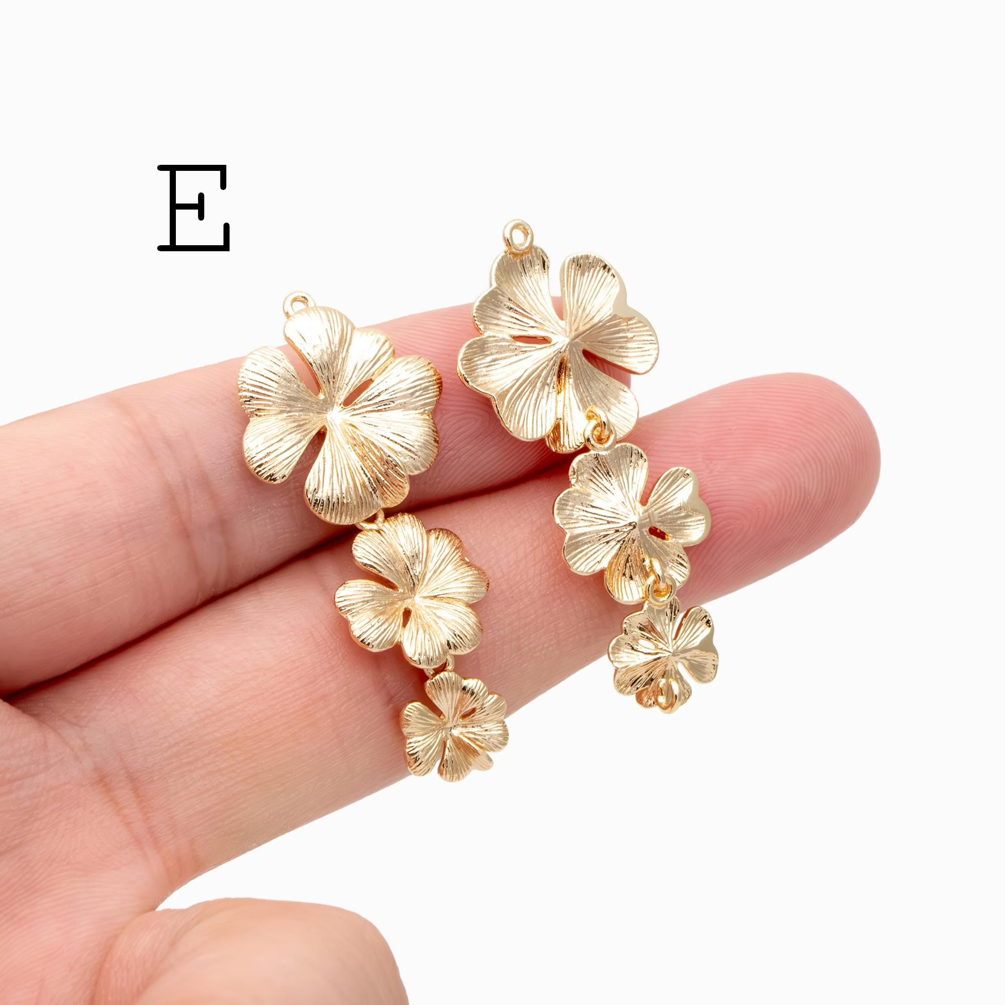 10pcs Gold Leaf Charm Connectors , Real Gold plated Brass, Leaf Pendant with Two Loops (GB-4391)